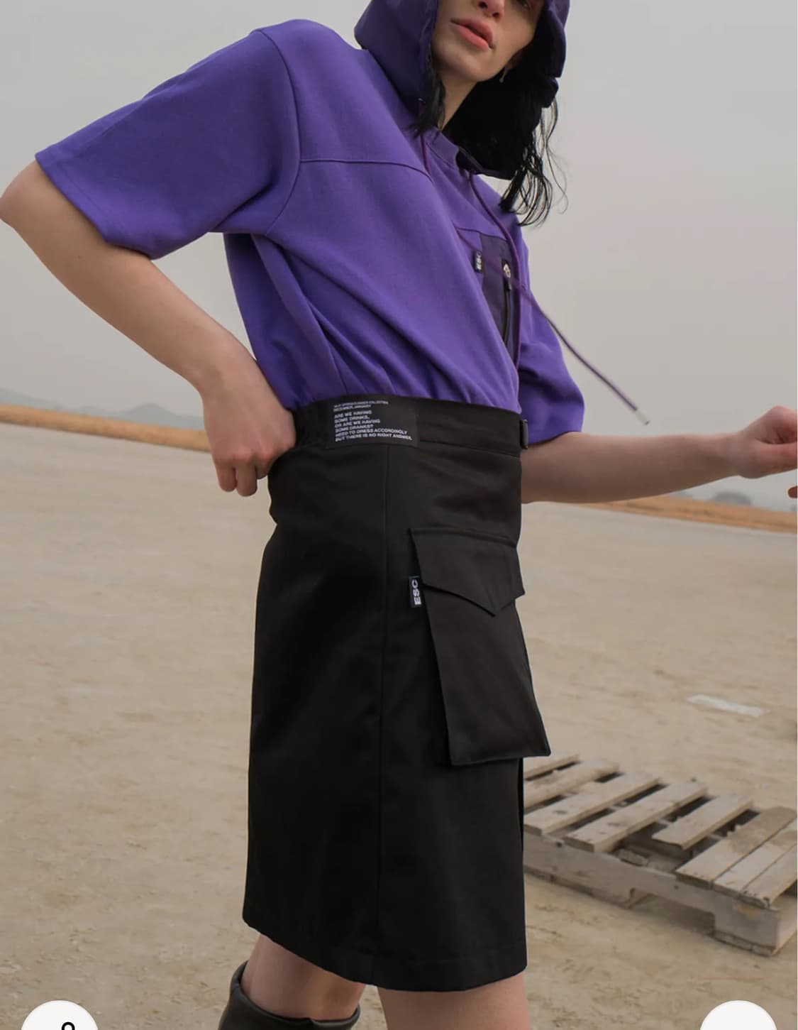 이에스씨 포켓 랩 스커트 블랙 상품이미지3