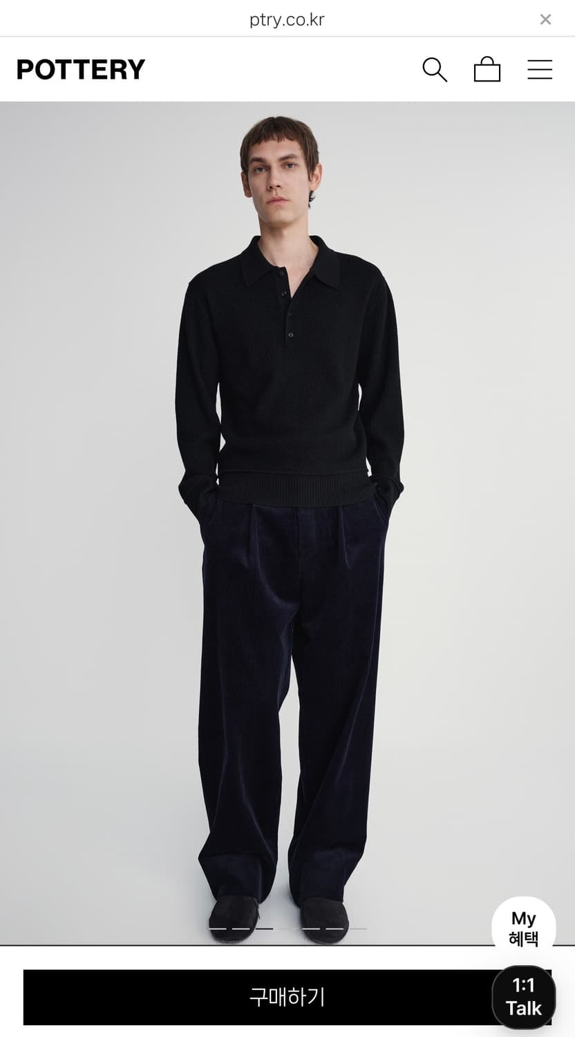 (5) 25fw 포터리 크레이프울 와플 폴로 니트 (블랙) 상품이미지6