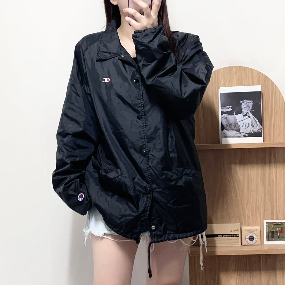 [정품] 챔피온 블랙 뒷빅로고 나일론 코치자켓 [ L ] 상품이미지2
