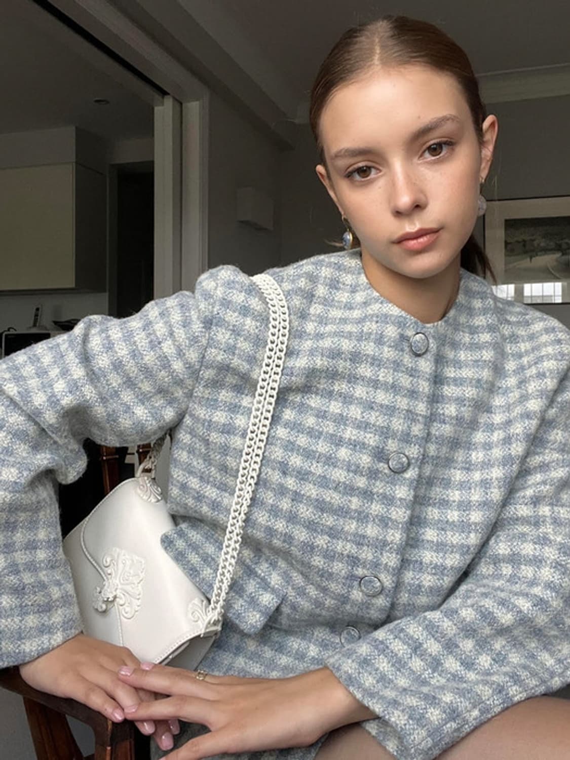 해리스트위드 프론트로우 체크 트위드 크롭 자켓 S 상품이미지1