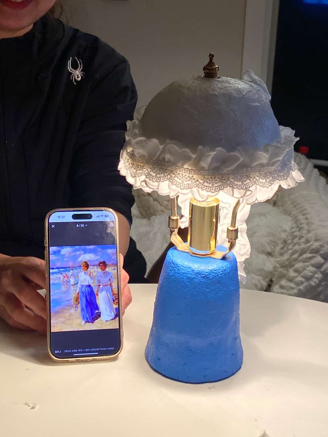 세상에 하나뿐인 페이퍼마쉐 조명-마이 페어 레이디🩵🤍 상품이미지8