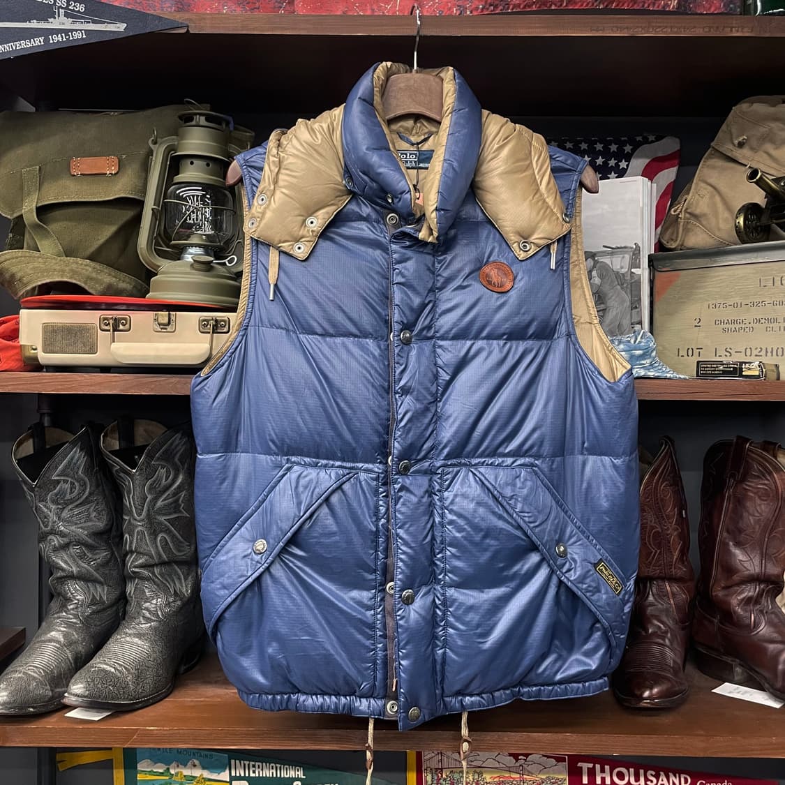 90s 폴로 랄프로렌 덕 다운 후드 패치 푸퍼 조끼 패딩 베스트 상품이미지1