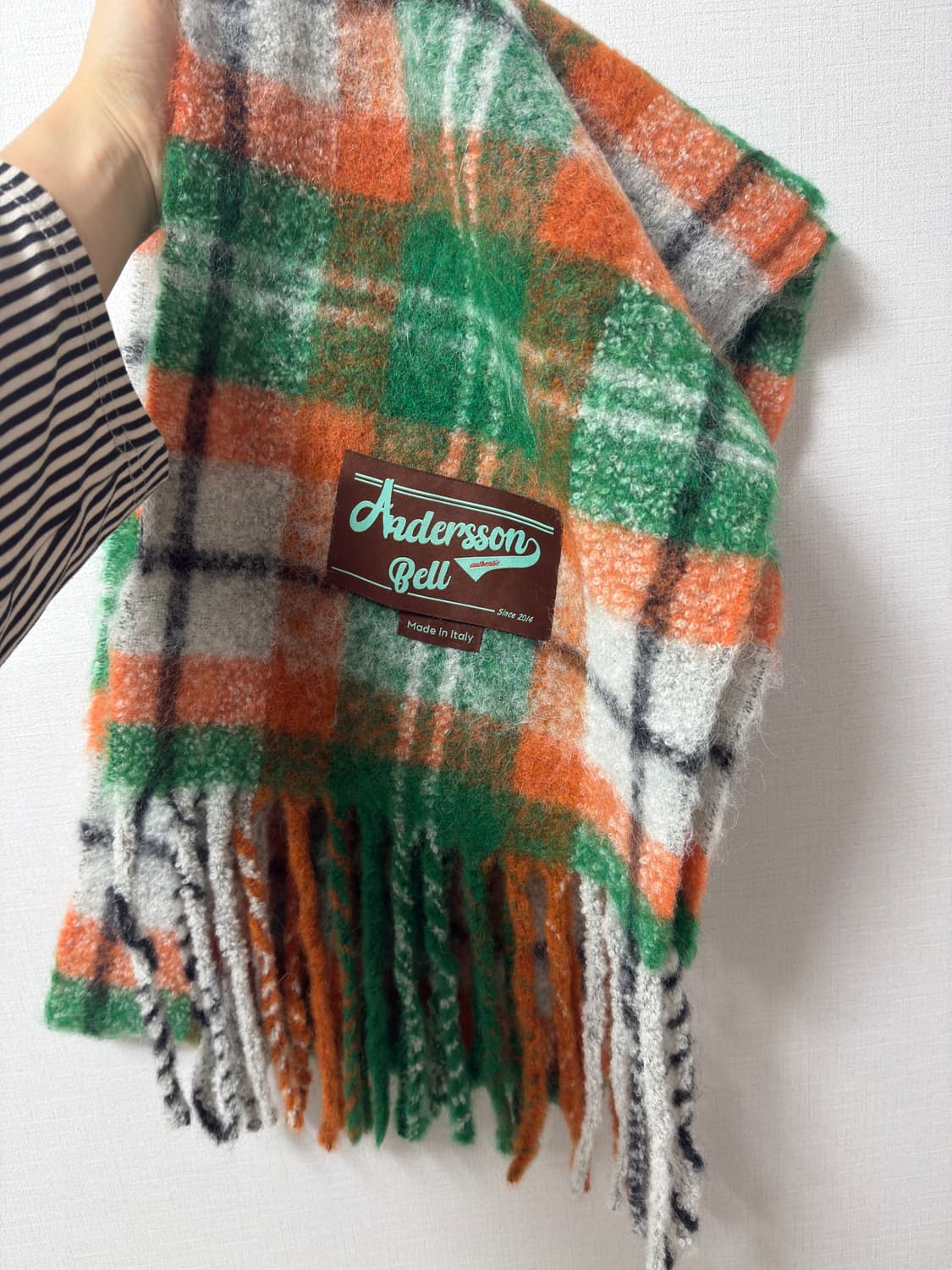 앤더슨벨 빅체크 머플러 그린/오렌지 상품이미지3