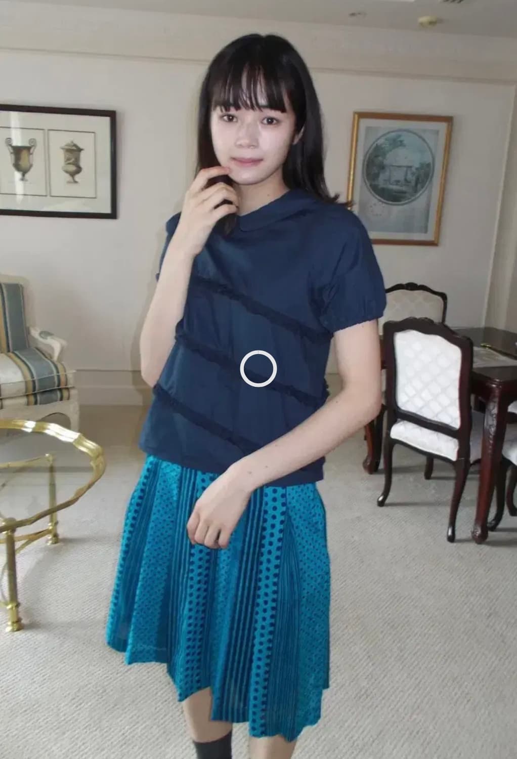 페스토 스트라이프 도트 플리츠 스커트 다크마린 상품이미지2