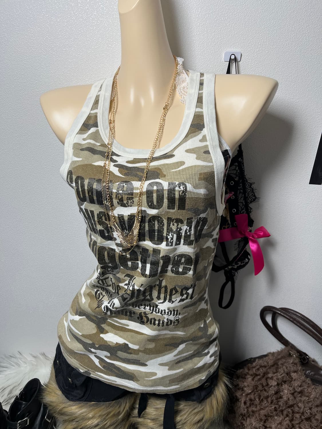 빈티지 Y2K 카모 워싱 나시 슬리브리스 상품이미지2