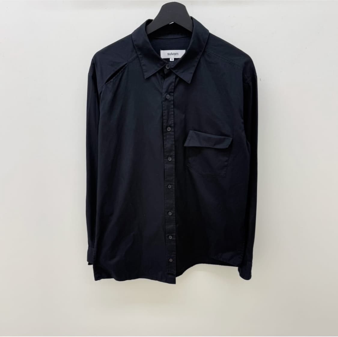 설밤 비대칭 컷 오프 셔츠 상품이미지1