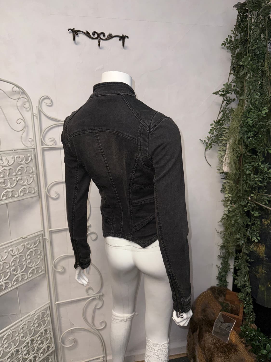 Washing black denim line zipper rider jk 상품이미지7