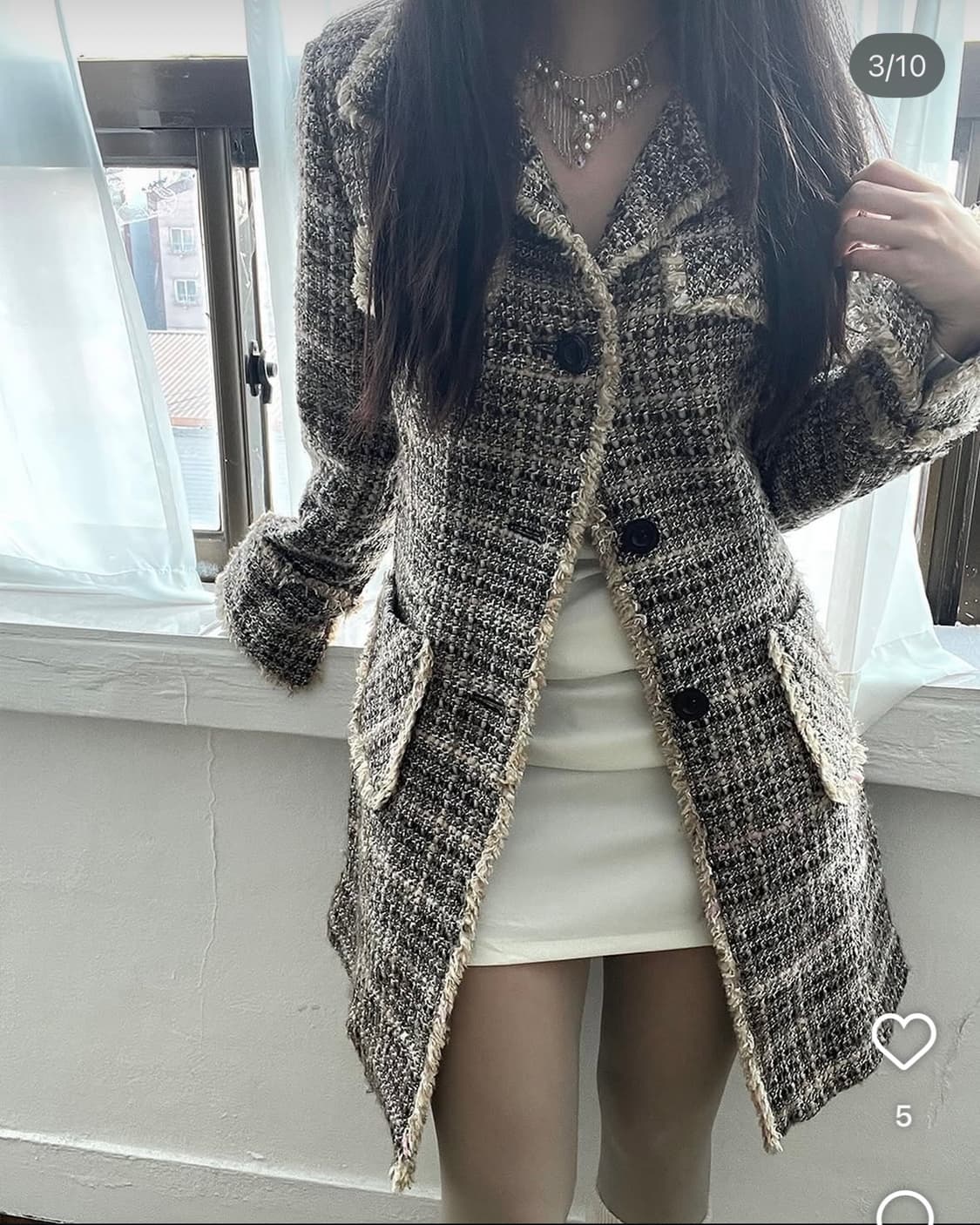 riipi빈티지 트위드 오네갸루 코트 자켓 파우닝133 큐빈 크루빈티지 상품이미지3