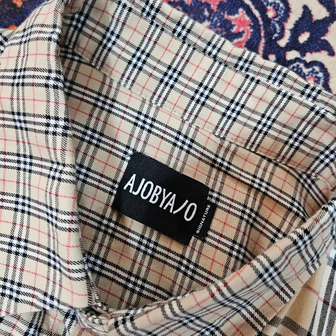아조바이아조 베이지 체크 믹스 박시핏 셔츠 Free 상품이미지7