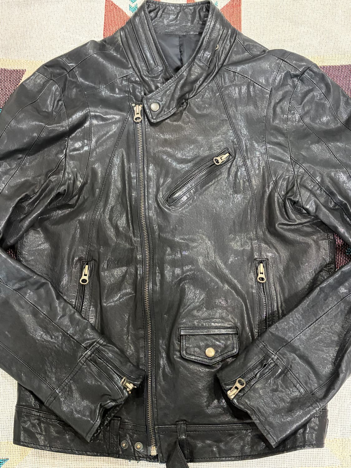 Glossy sheep skin biker leather jacket 상품이미지2