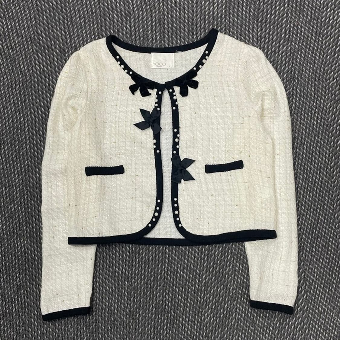 요코 진주 리본 디테일 트위드 자켓 v0303 상품이미지1