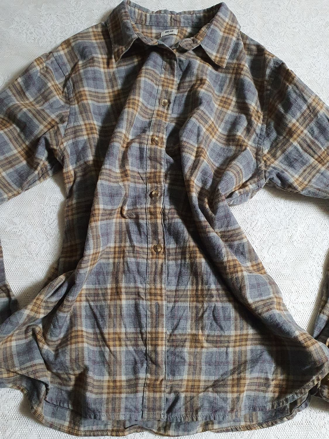 [빈티지] 유니클로 회색 하늘색 체크 남방 긴팔 셔츠 상품이미지5