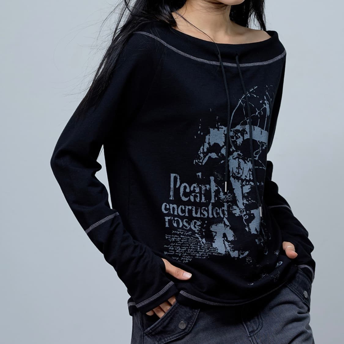 (원터 착용) 팬시클럽 펄 로즈 오프숄더 상품이미지2