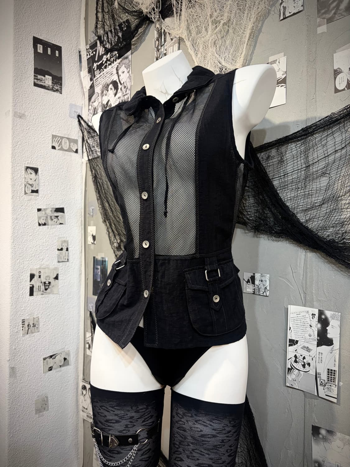 Gothic eyelet snap mesh vest  상품이미지5
