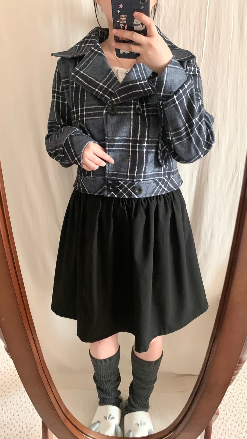 블루 체크 크롭 자켓 상품이미지5