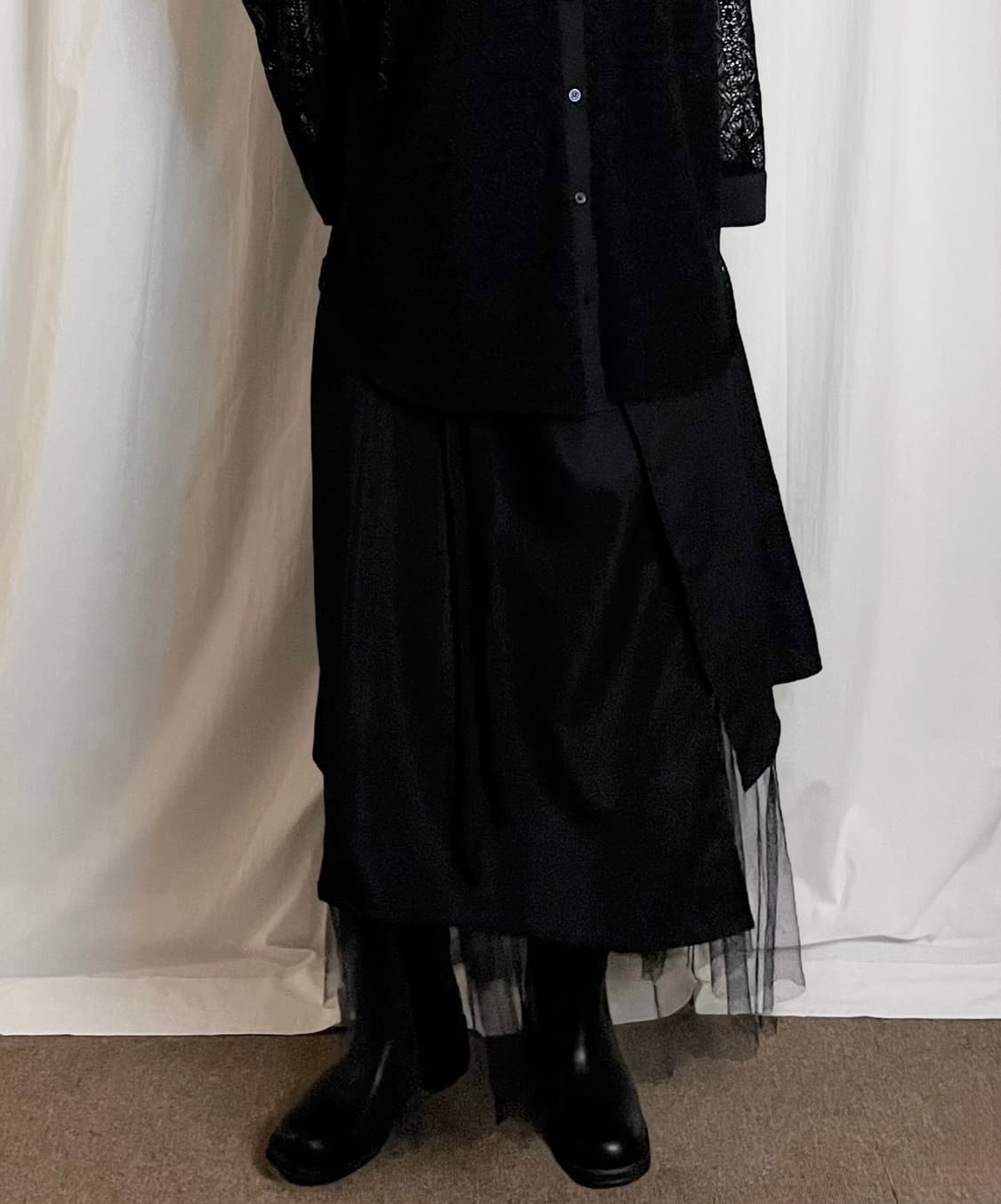 Sheer Layered Wrap Long Skirt – Black 상품이미지1
