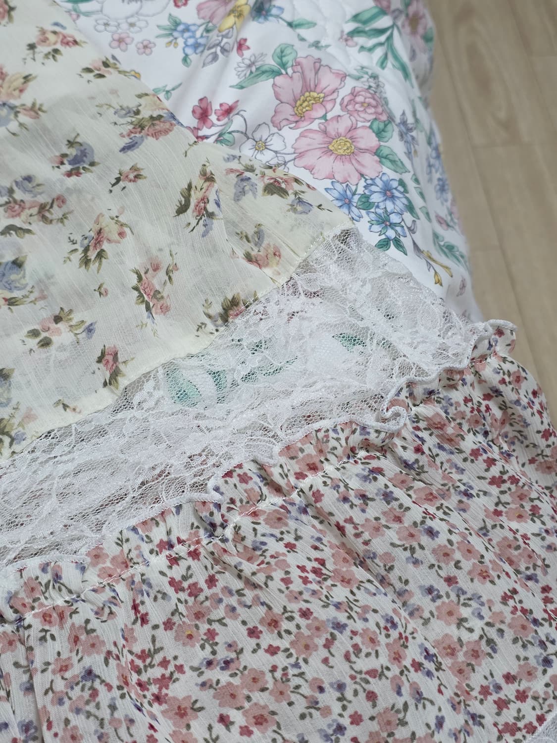 일본빈티지)로즈잔꽃무늬 모리걸 히메갸루 패치워크 레이스 캉캉롱원피스 상품이미지4