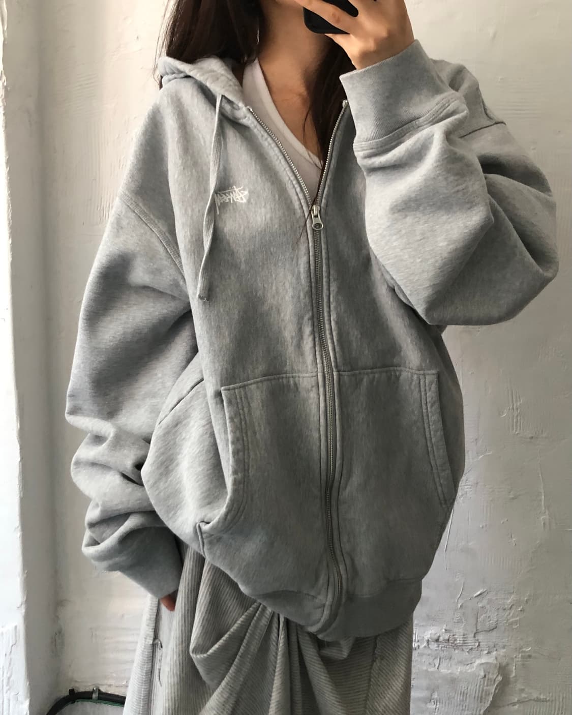 Stussy 스투시 스탁 로고 그레이 후드집업 상품이미지2