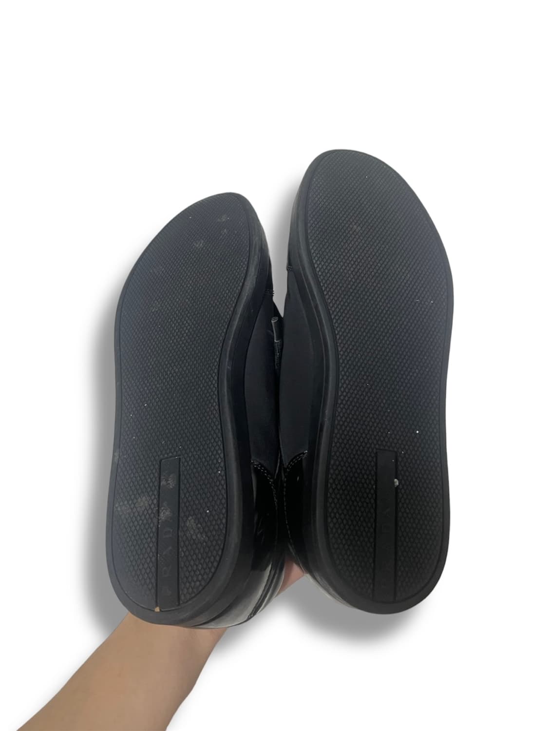 275~280) 프라다 유광 레더 나일론 스니커즈 신발 블랙 상품이미지5