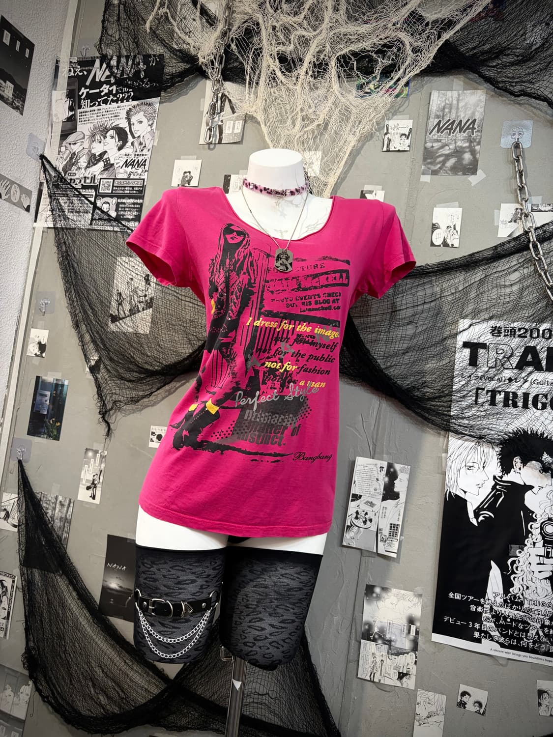 00's Glam V-neck hot pink short sleeve 상품이미지7