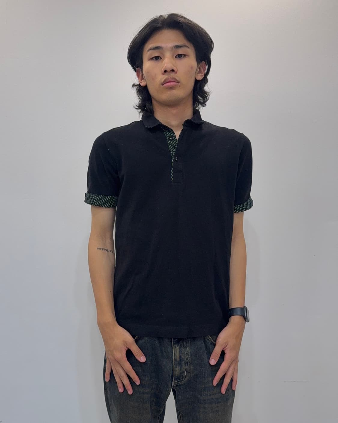 BEAMS HEART 도트 디테일 블랙 폴로셔츠 상품이미지2