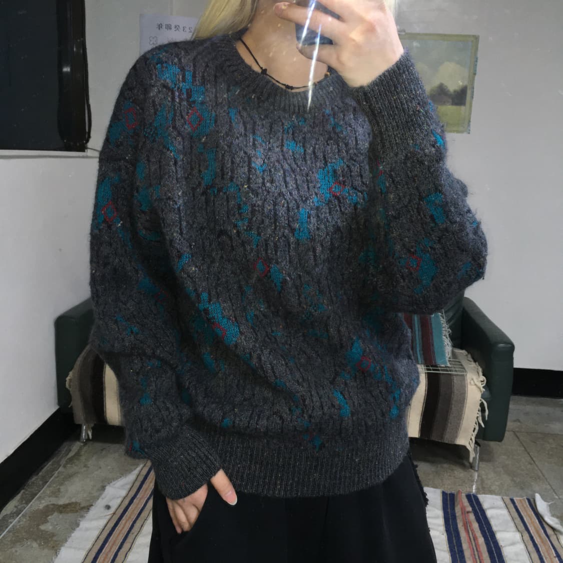 투티/0334 SETBALL JPN 일본 빈티지 그레이 패턴 울니트 상품이미지1