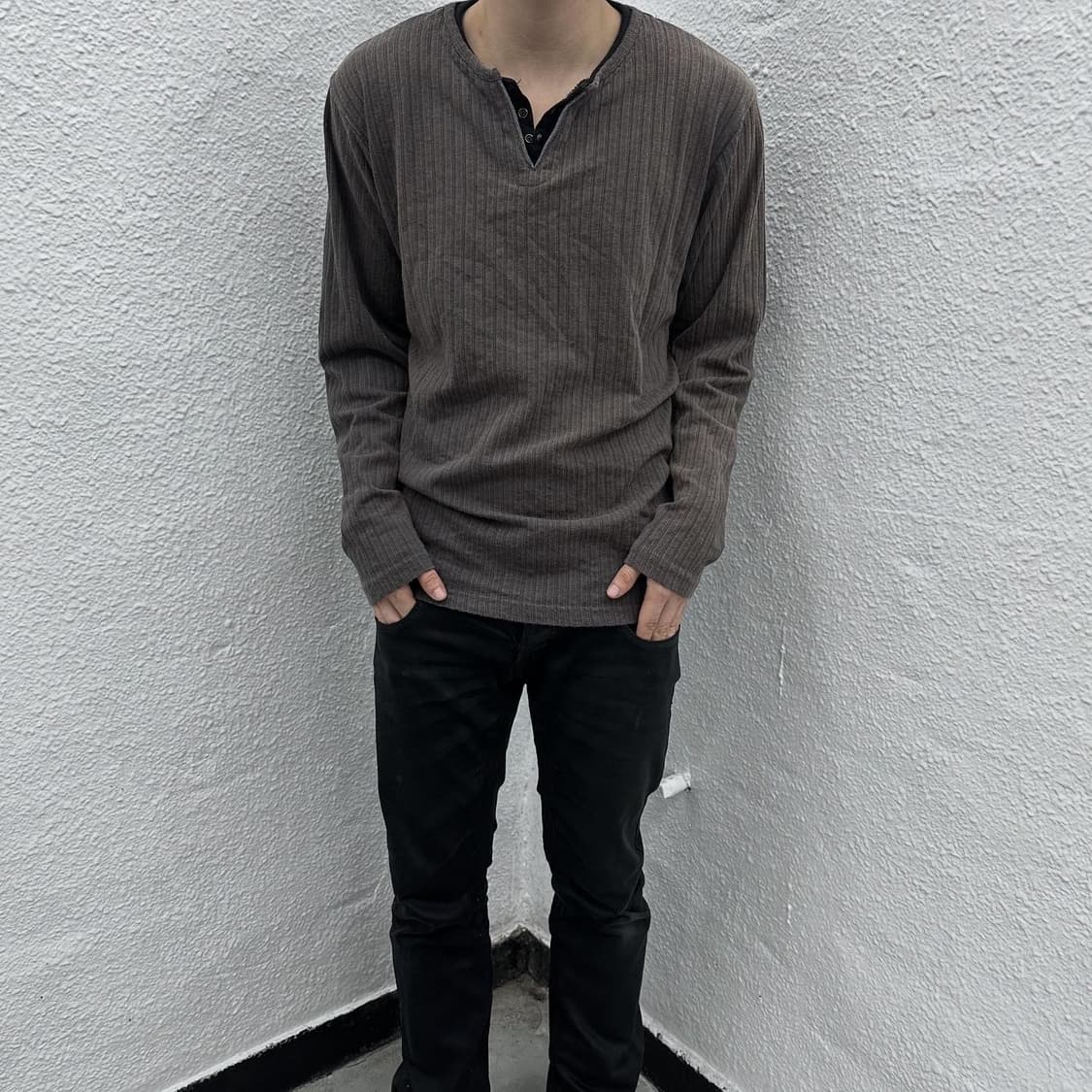 brown trimming neck long sleeve 상품이미지4