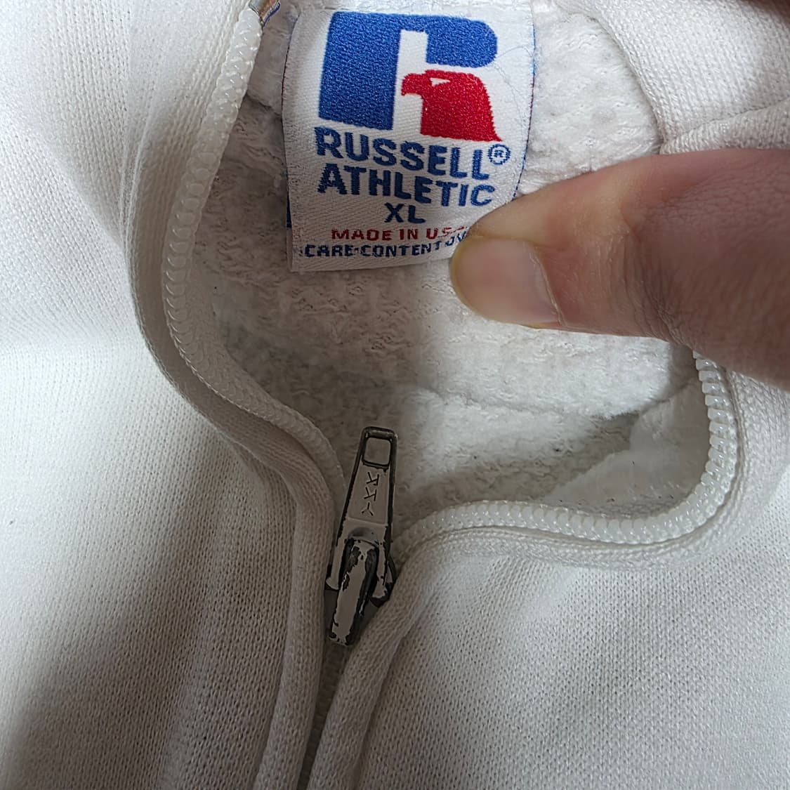 [XL] 세탁 90s 러셀 애슬레틱 화이트 후드집업 Usa스테인 상품이미지7