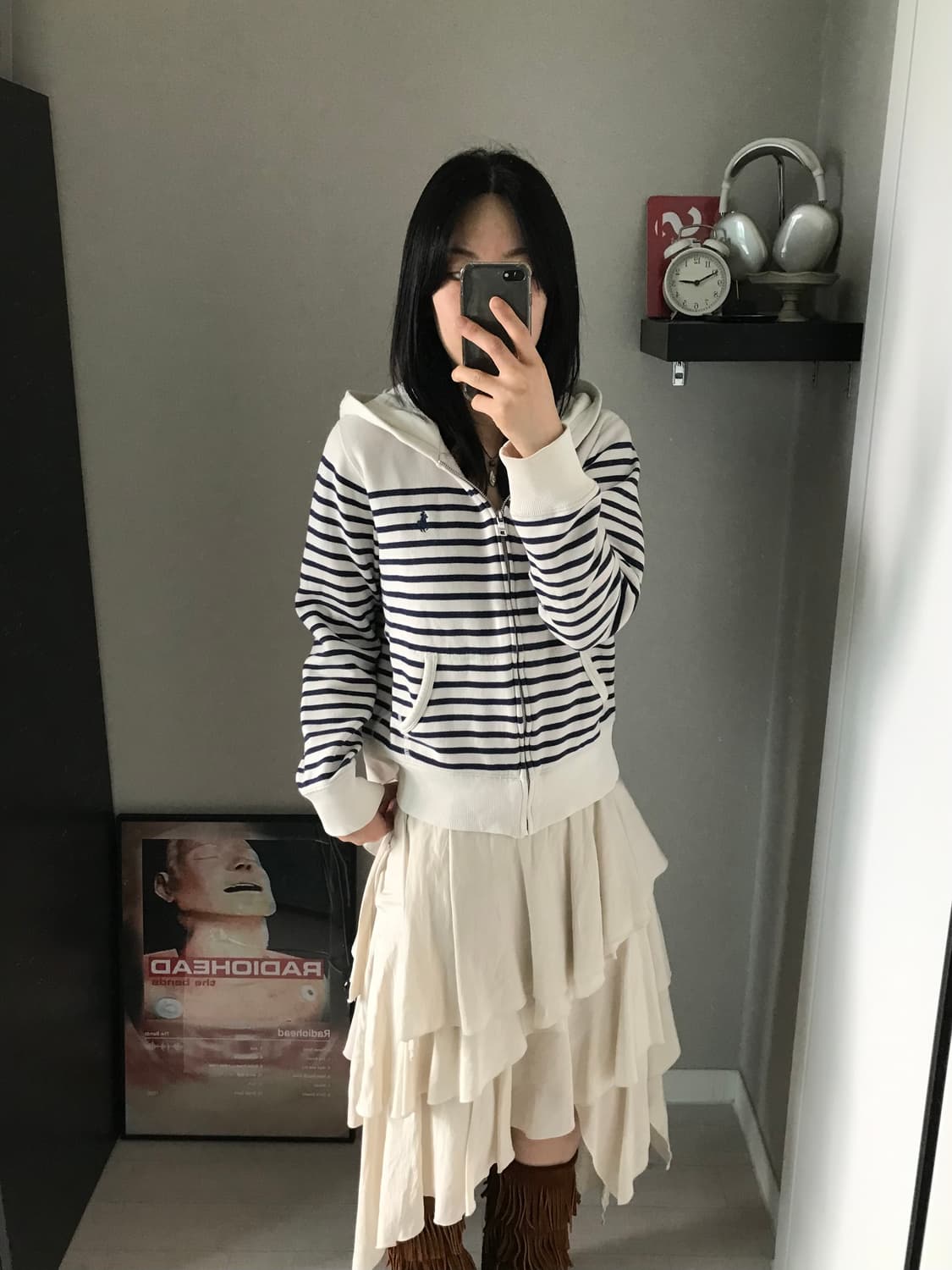 폴로 랄프로렌 QR코드택 포니로고 스트라이프 아이보리 후드집업 상품이미지4