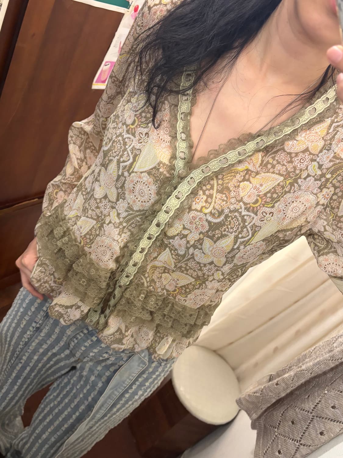 jpn vintage sheer floral chiffon blouse  상품이미지2