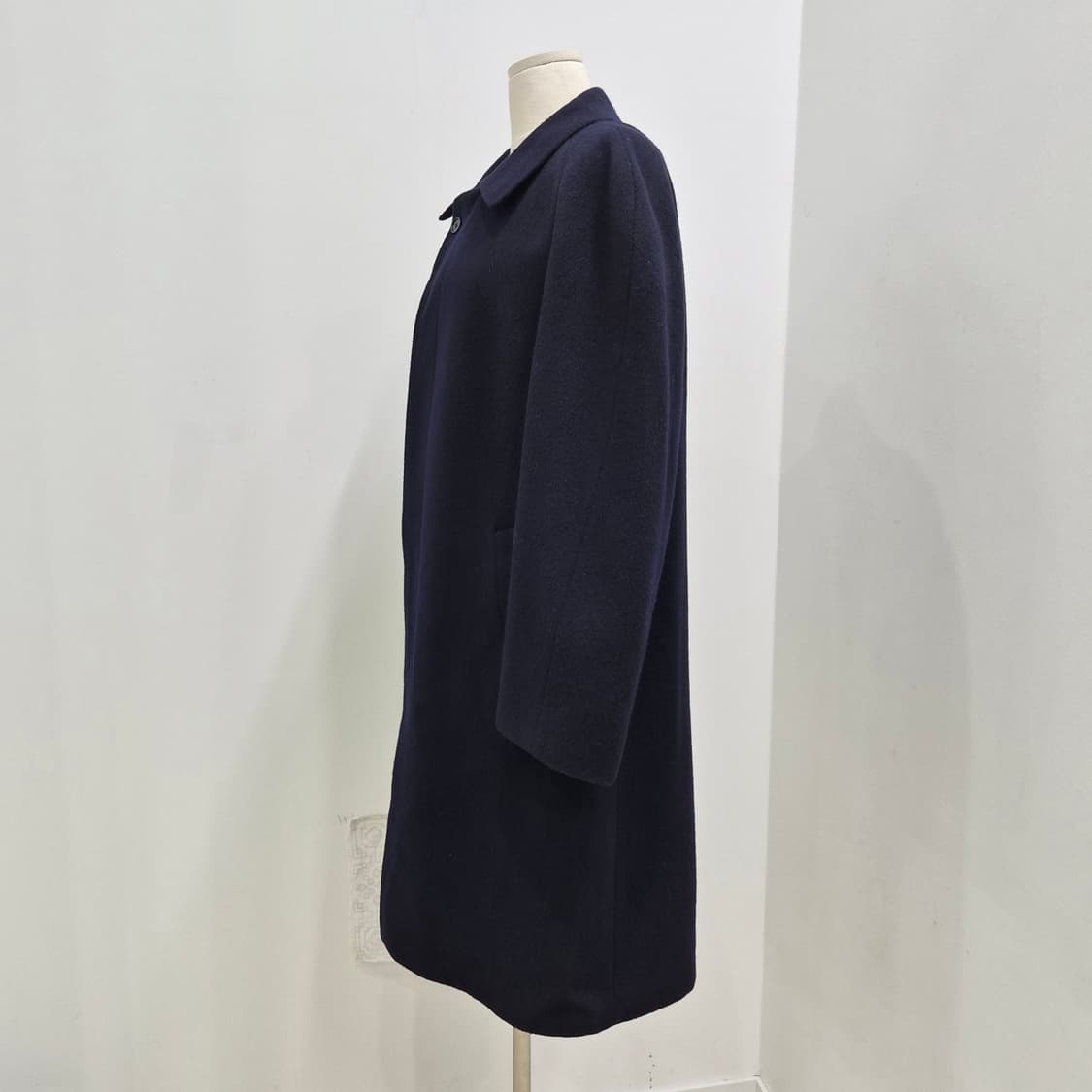 버진울80 캐시미어20 남녀공용 네이비 롱코트  상품이미지2