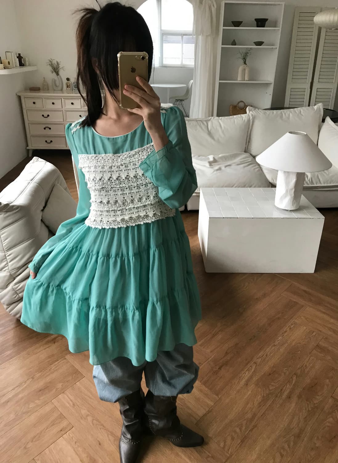 vintage mint lace one-piece 상품이미지2