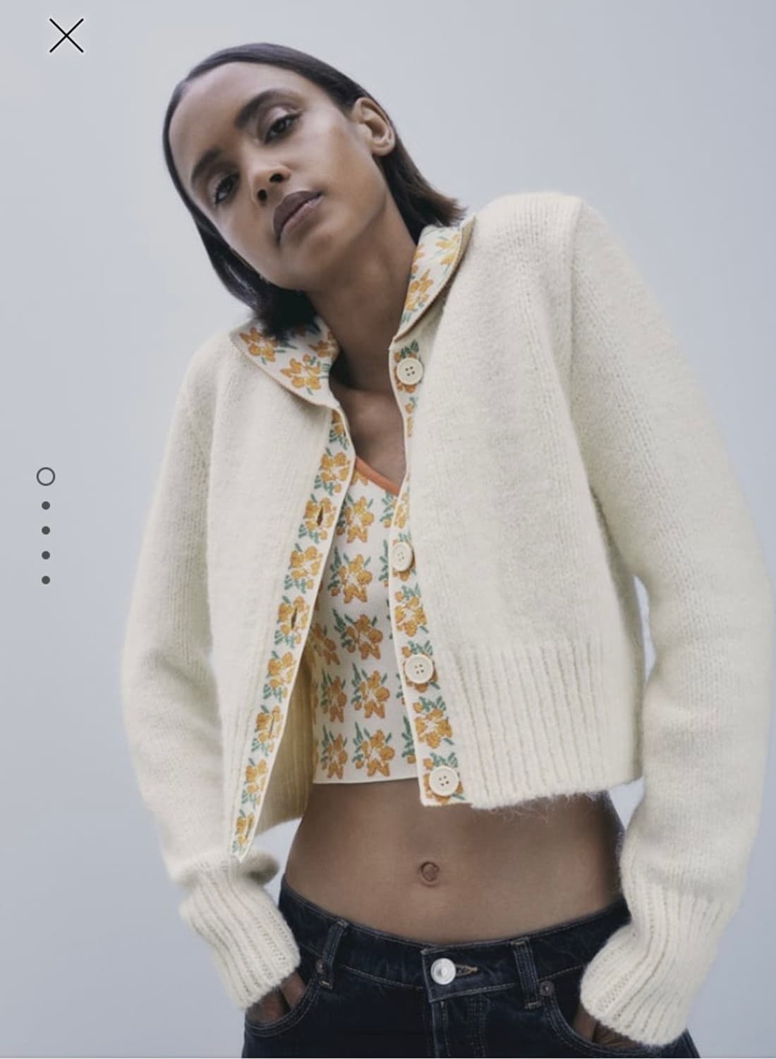 zara 자라 아이보리 플라워 패턴 카라 니트 가디건 S 상품이미지1