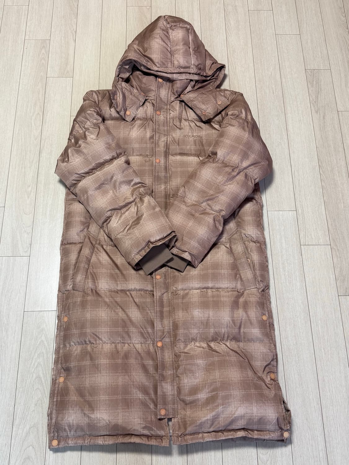 스컬프터 덕다운 체크 롱패딩 상품이미지1