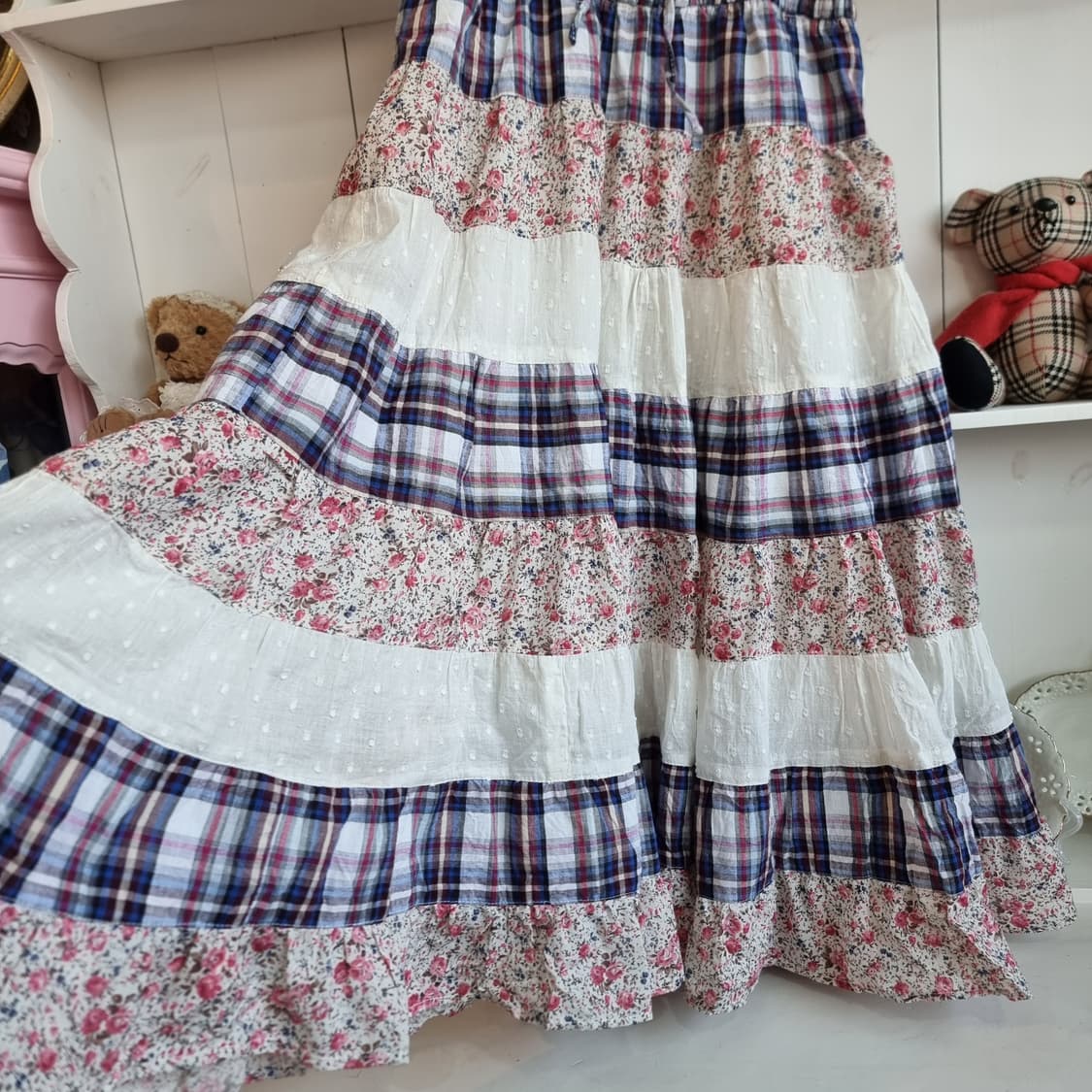 클레프 드 솔(CLEF DE SOL) 체크&플라워 패치원피스 상품이미지2