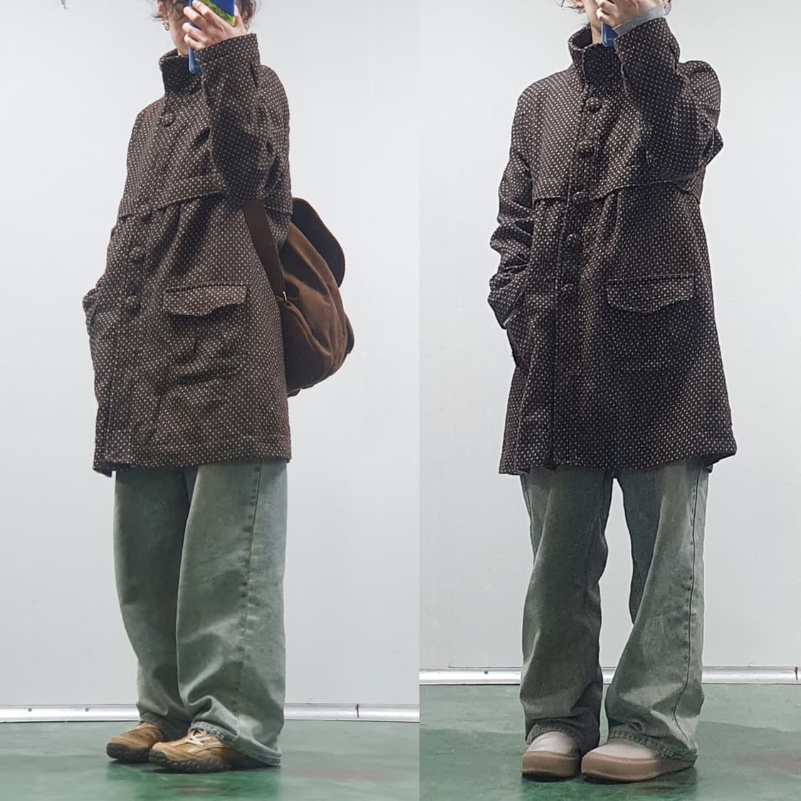 브라운 도트 베이비돌 하이넥 코트 상품이미지4