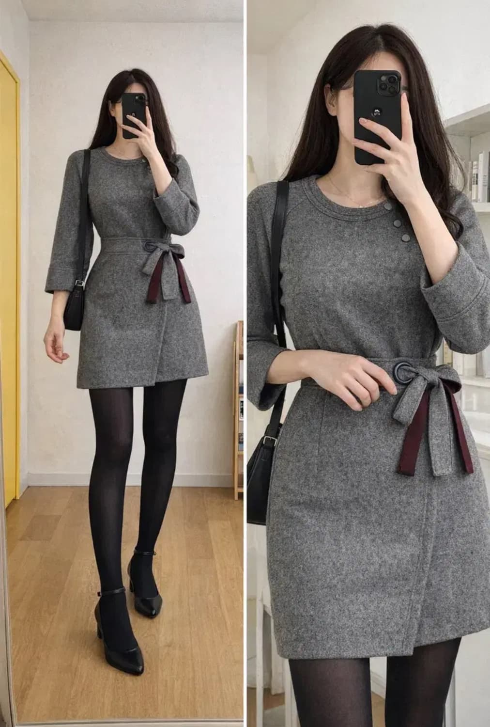 DEWL 드울 울 블렌드 랩 원피스 / 그레이 미니멀 상품이미지1