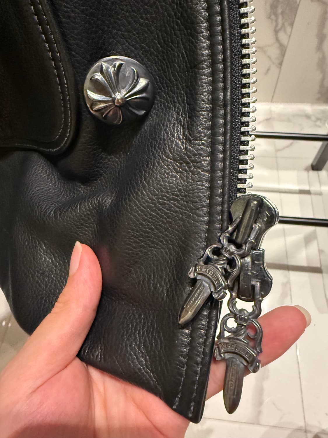 크롬하츠 가죽 후드 코트 상품이미지5