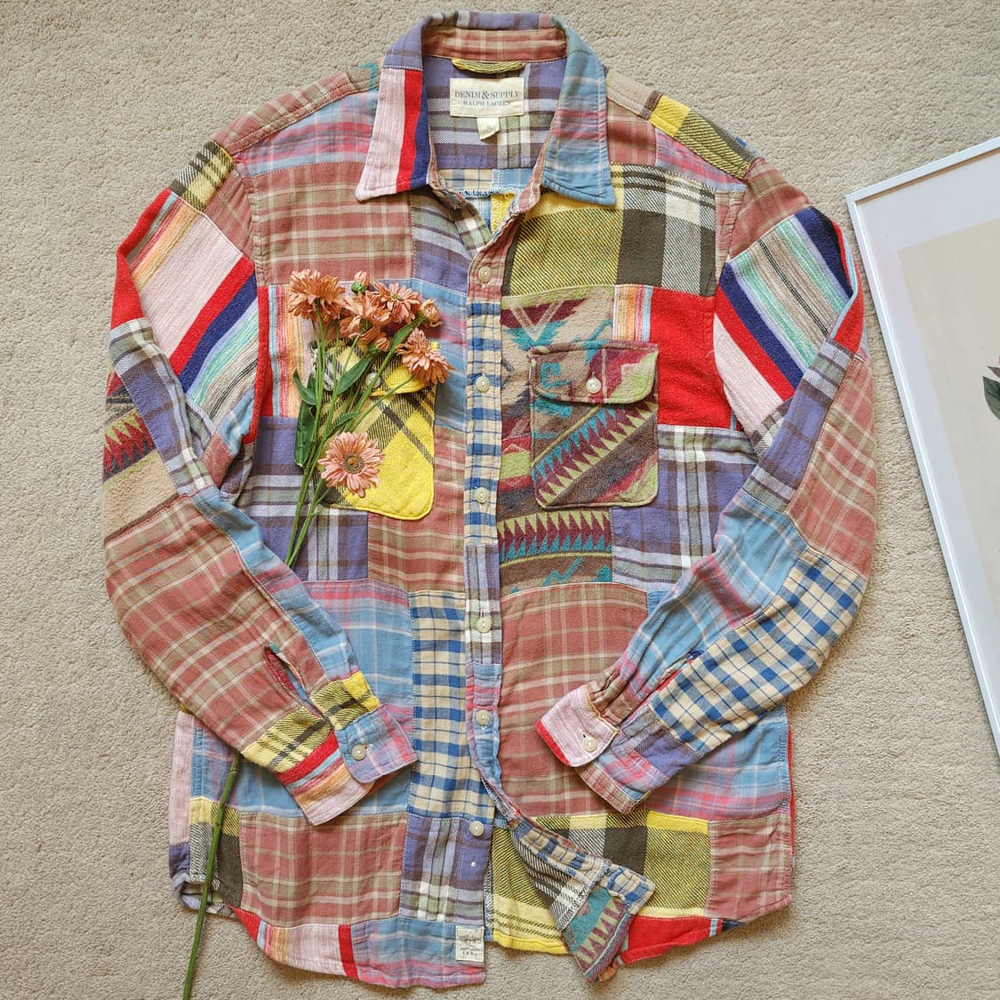 폴로 데님앤서플라이 패치워크 투포켓 체크셔츠 M 상품이미지1