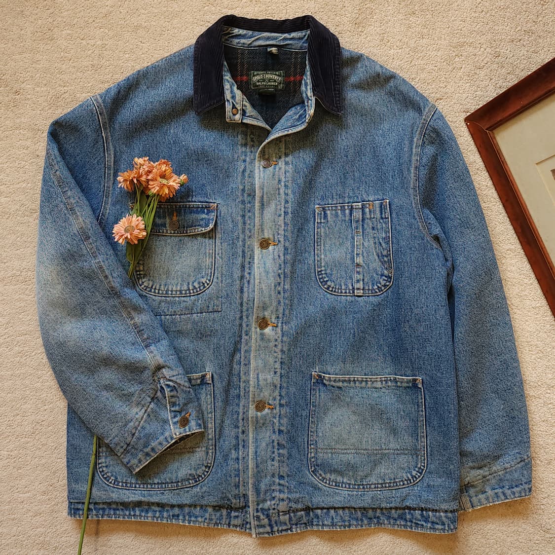 90s 폴로 컨트리 헌팅자켓 블랭킷 라이닝 데님 초어자켓 코트 L 상품이미지1
