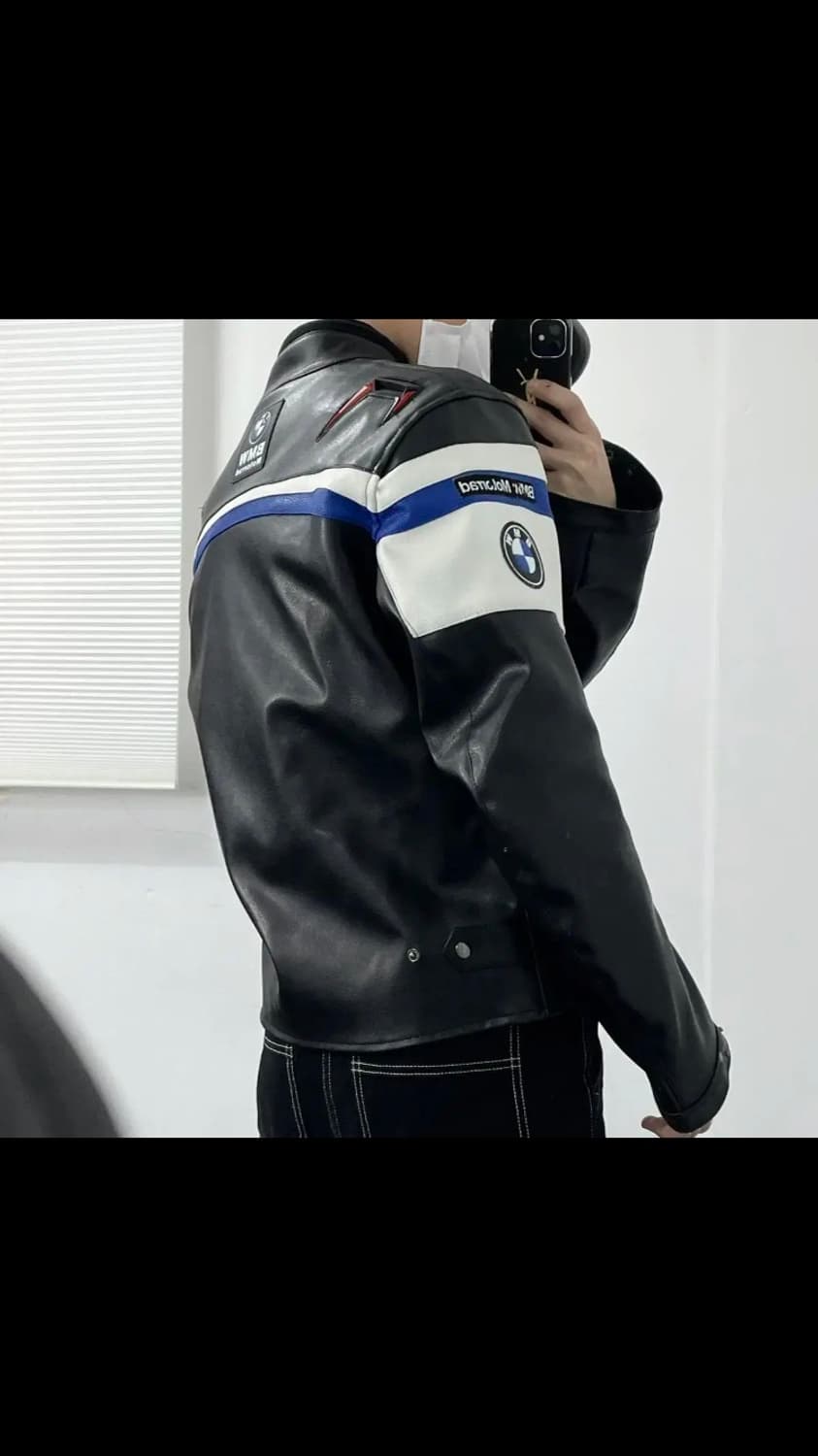 Bmw 소가죽 레더 레이싱 바이커 자켓 블랙 상품이미지4