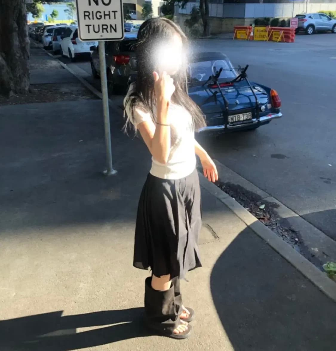 yue 브리즈 코튼 미디 스커트 치마 (블랙) 상품이미지1