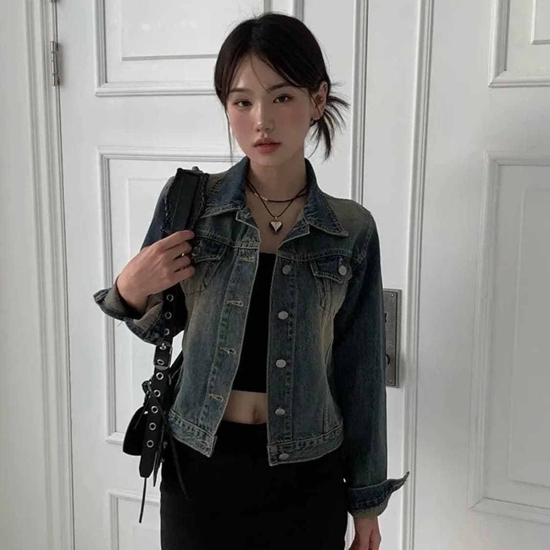 모디무드 워싱 슬림핏 빈티지 데님 자켓 상품이미지1