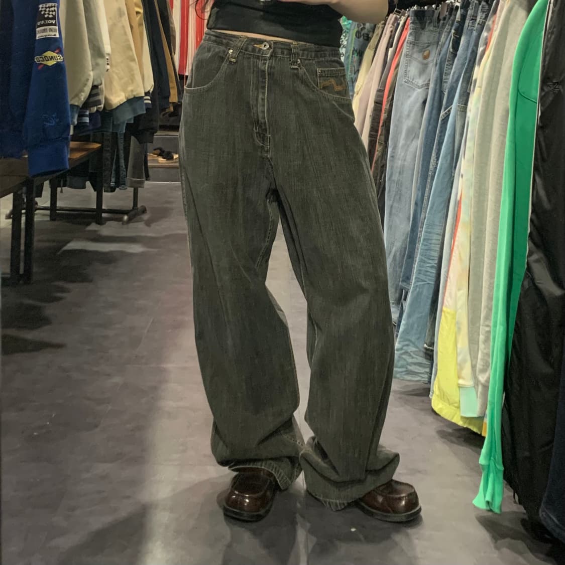 [IM] vtg 워싱 힙합 데님 팬츠 다크브라운 상품이미지1