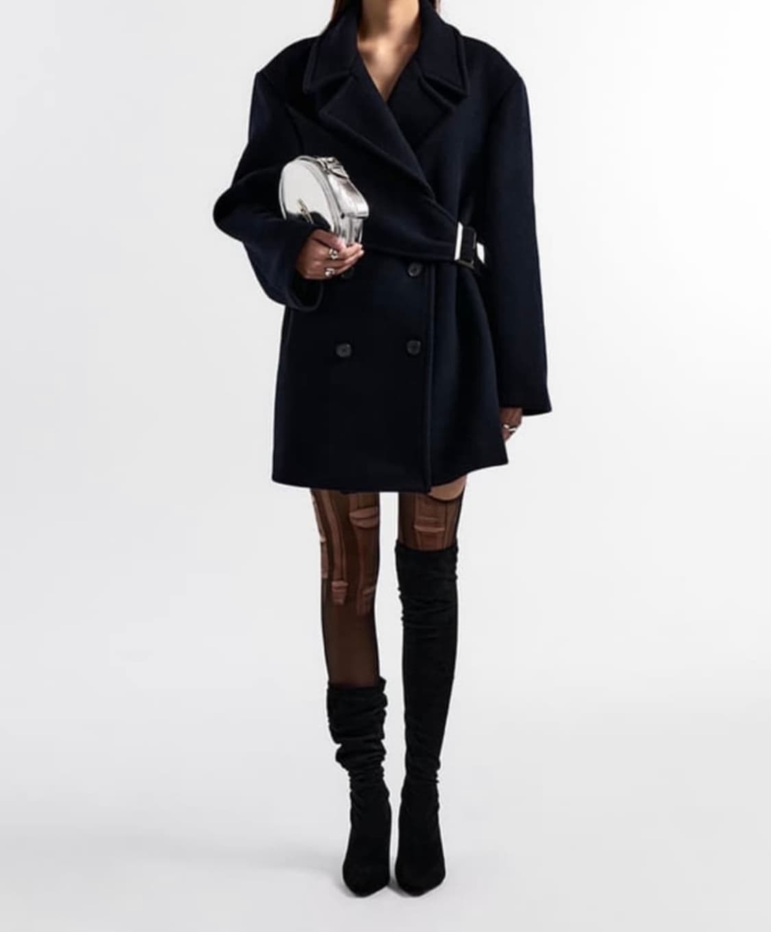 Side-belt half coat navy 상품이미지2