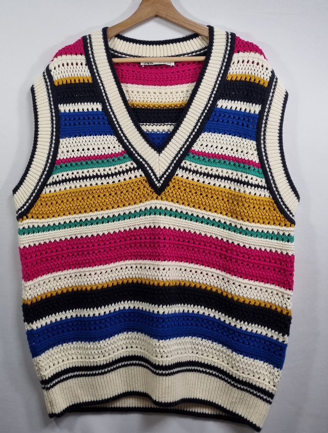 오버핏 M ) ZARA 자라 멀티컬러 브이넥 니트 베스트 상품이미지1