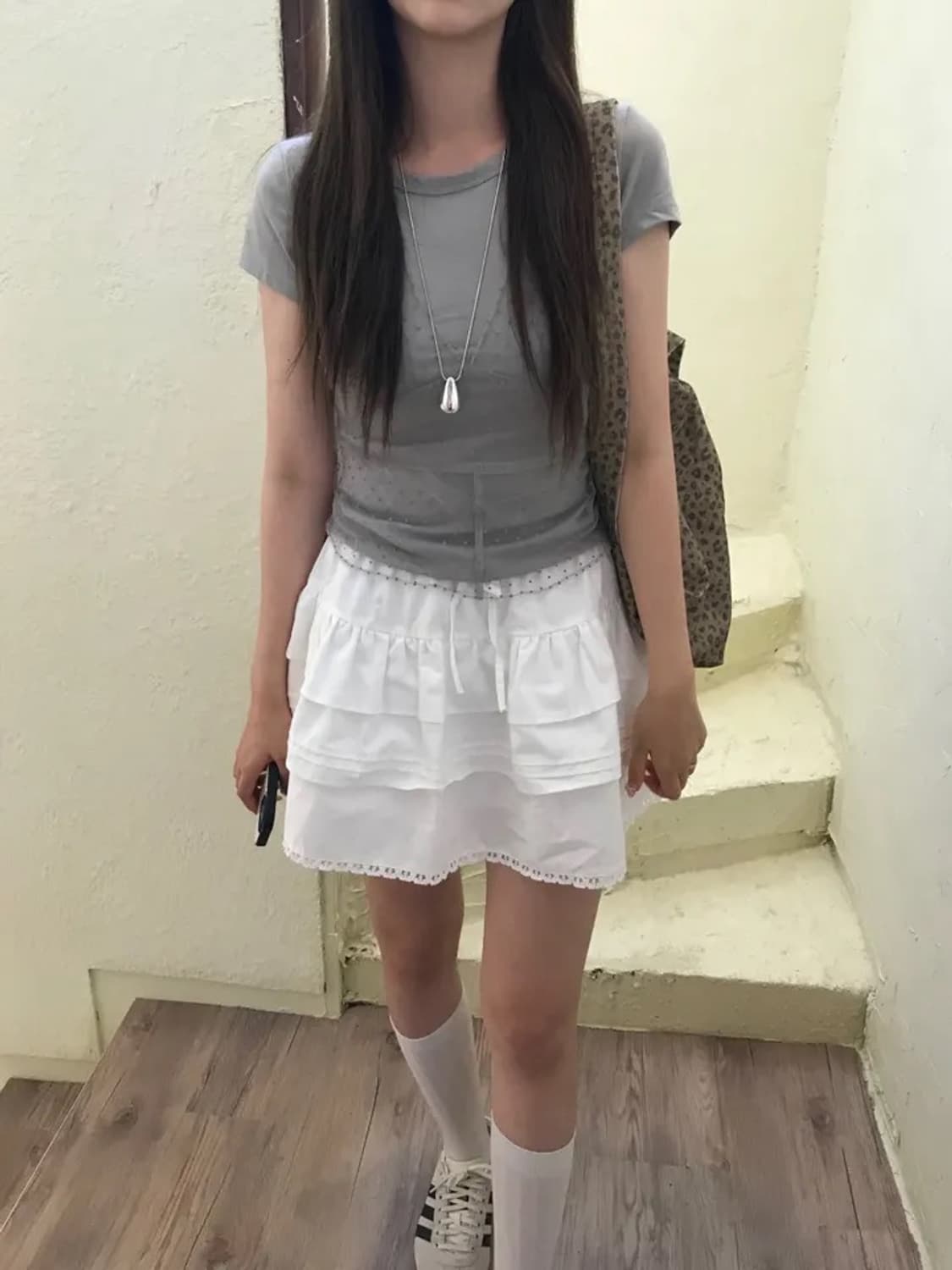 도트 홀터 레이어드 반팔 상품이미지6