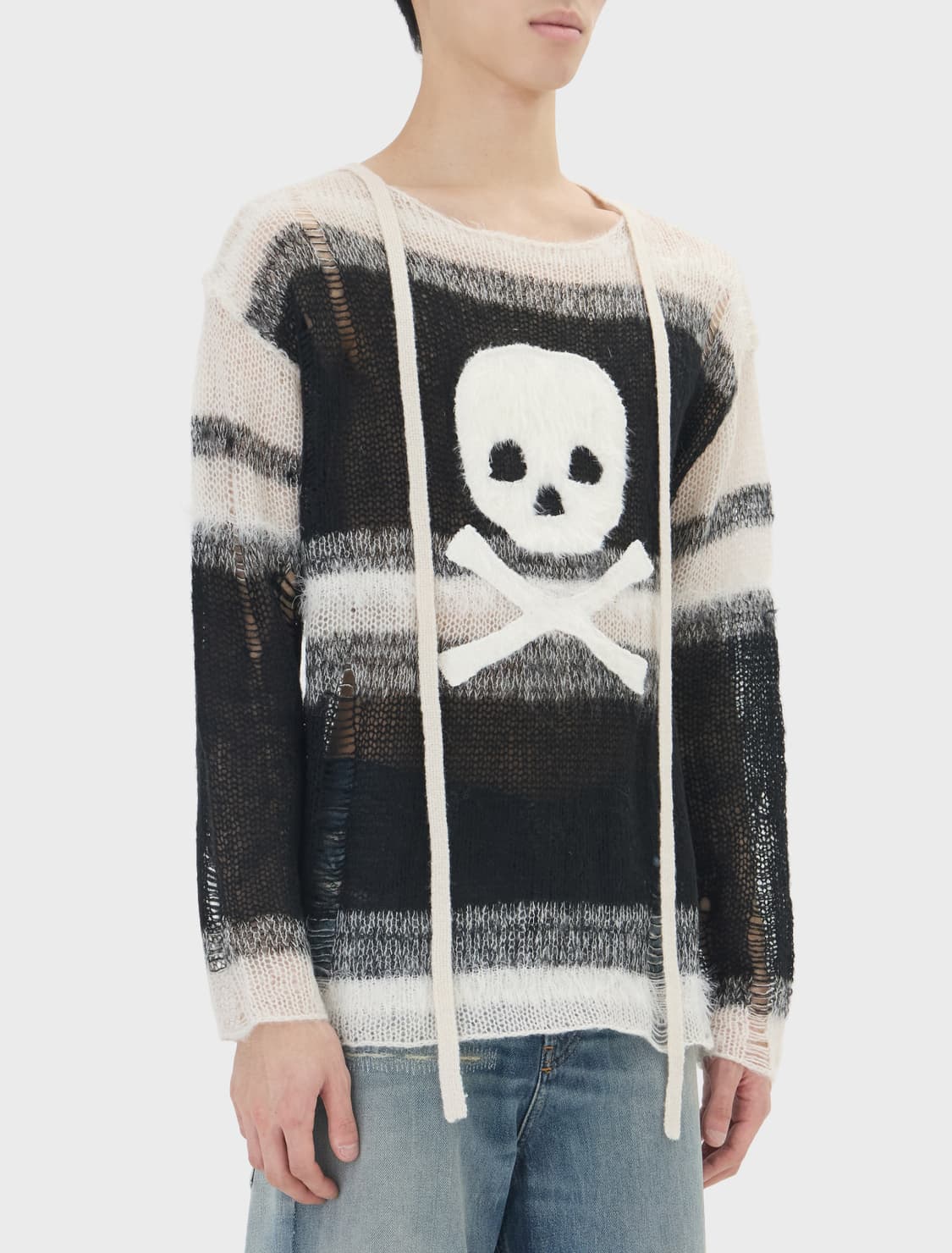 히스테릭 글래머 스컬 아플리케 크러쉬드 스트라이프 스웨터 화이트 상품이미지3