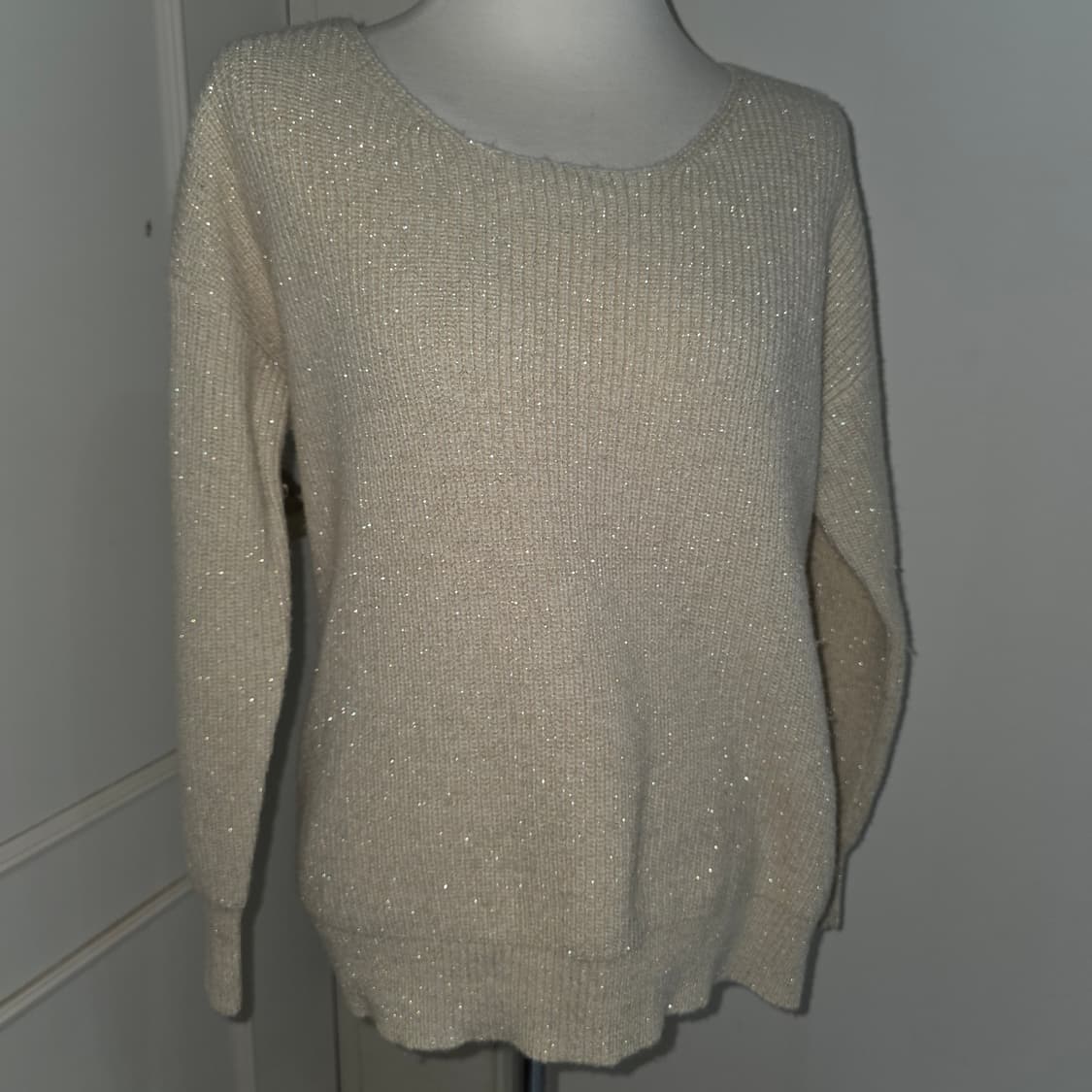 일본빈티지)빅리본 아이보리 양산형 모리걸st 글리터 로맨틱 니트스웨터 상품이미지4