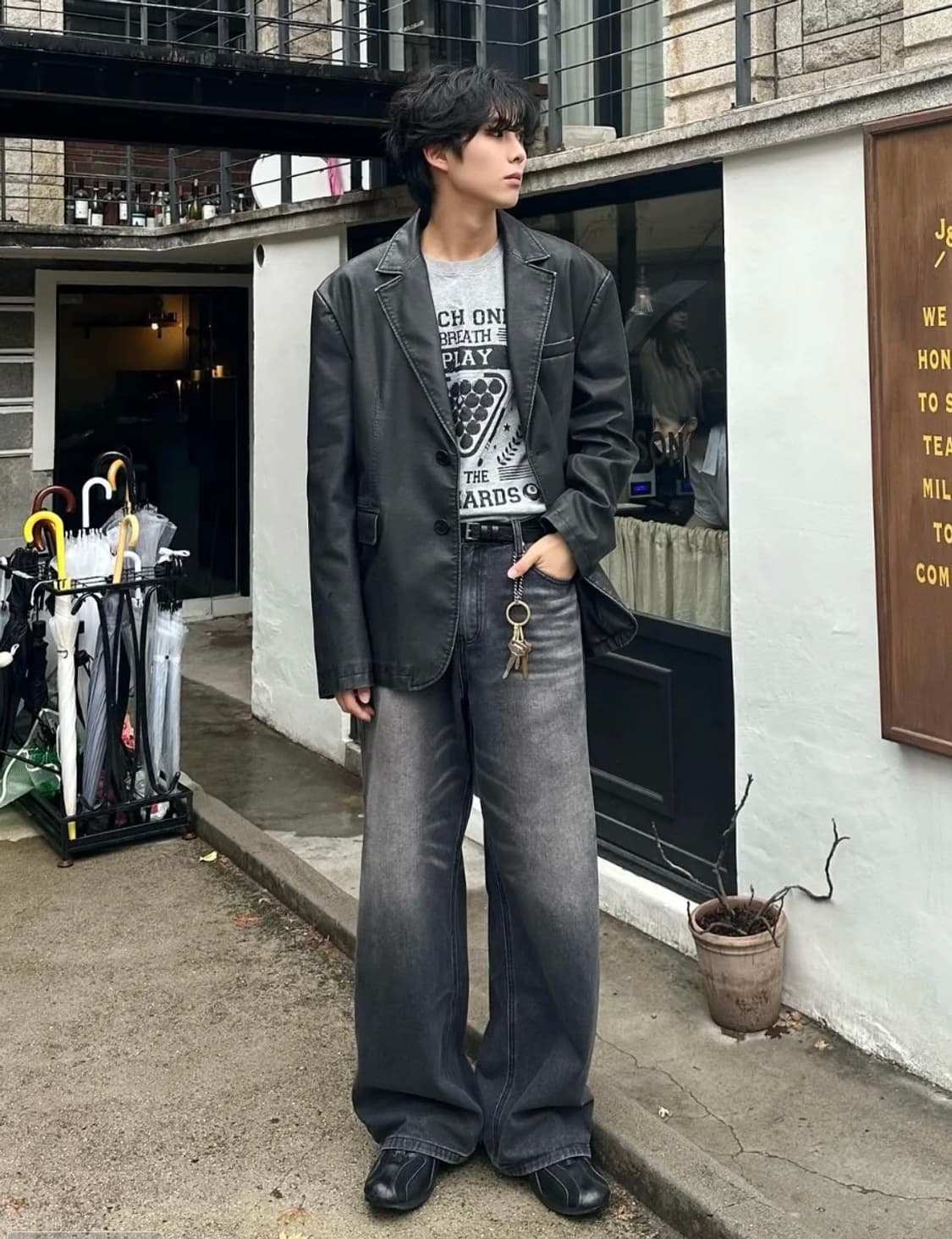 SPERONE 스페로네 비건 레더 오버사이즈 미니멀 2버튼 워싱 레더 상품이미지2